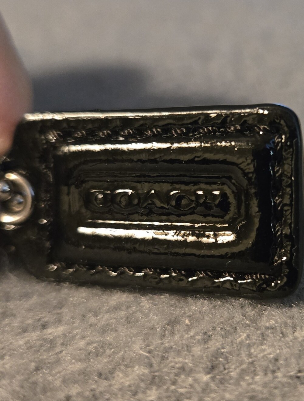 Coach Glossy Black Patent Leather Tag